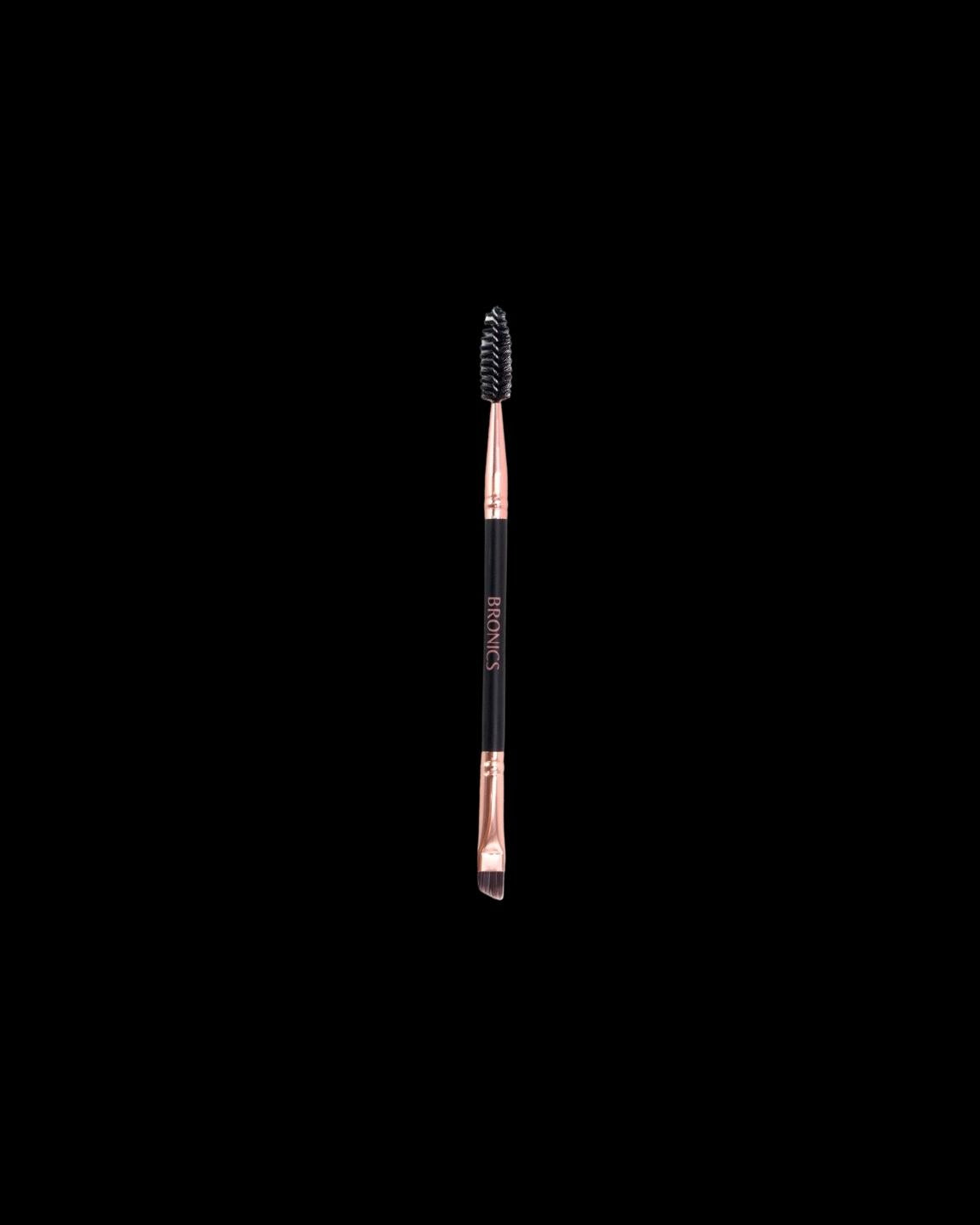 Bronics Eyebrow two sided brush with angled brush and spoolie brush in gold and black colour
